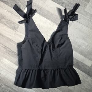 NWOT, Express • Elegant Black Peplum Tie Shoulder Tank Top, Size Small